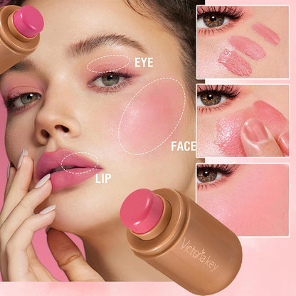 Cream Blush Stick, Dual-Use For Lips And Cheeks, Moisturizing Formula