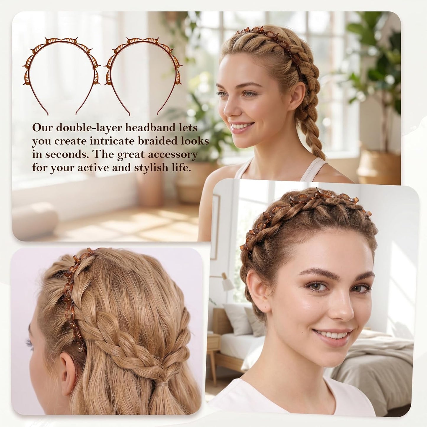 2PCS Butterfly Hair Clips Headband with Teeth for Women, Non-Slip Hair Accessories