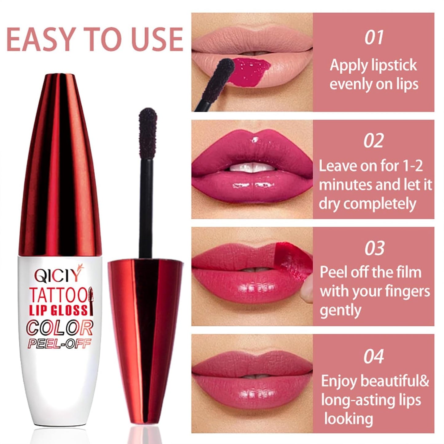 Peel Off Lip Stain Lip Tint Waterproof Long-Lasting Tear-off Lip Gloss