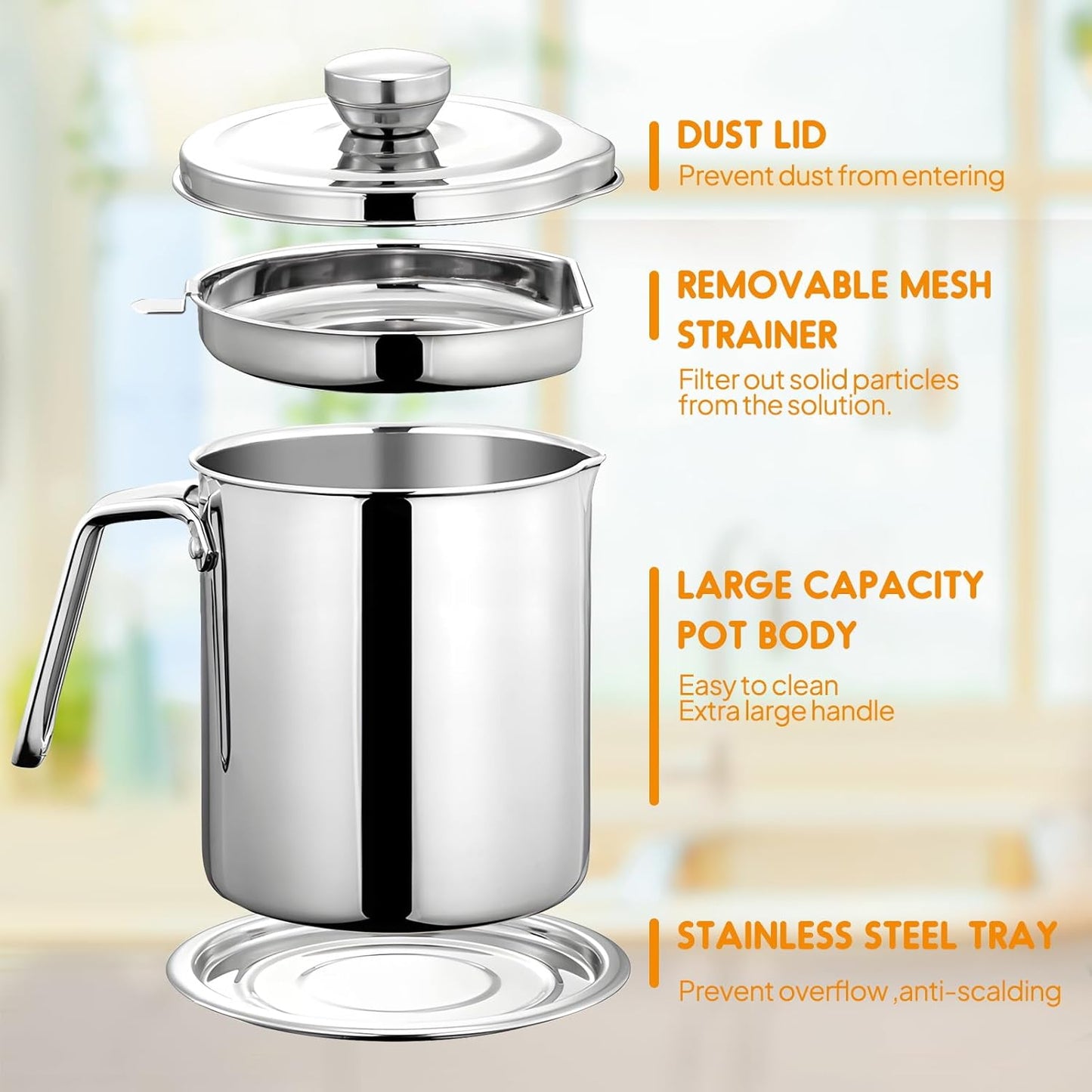 Grease Container With Strainer, Cooking Oil Keeper with Lid and Easy-Grip Handle