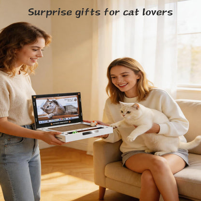Laptop-Shaped Corrugated Cardboard Cat Scratcher With Ball Track Toy