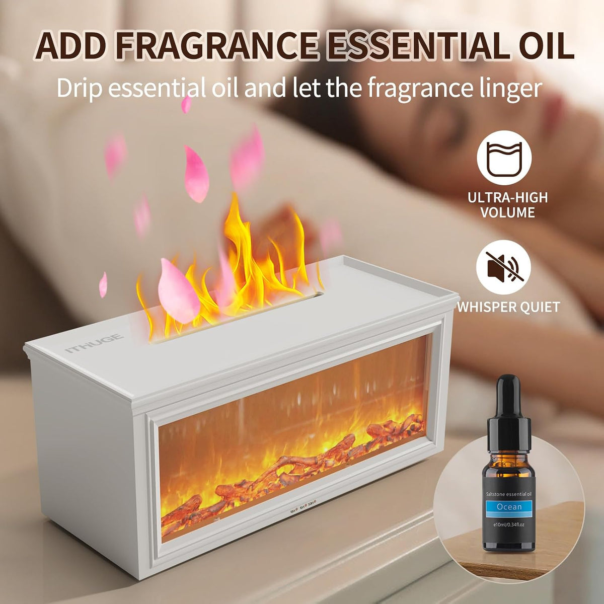 Fireplace Flame Design Essential Oil Diffuser Humidifier - Multi-Color Light Modes