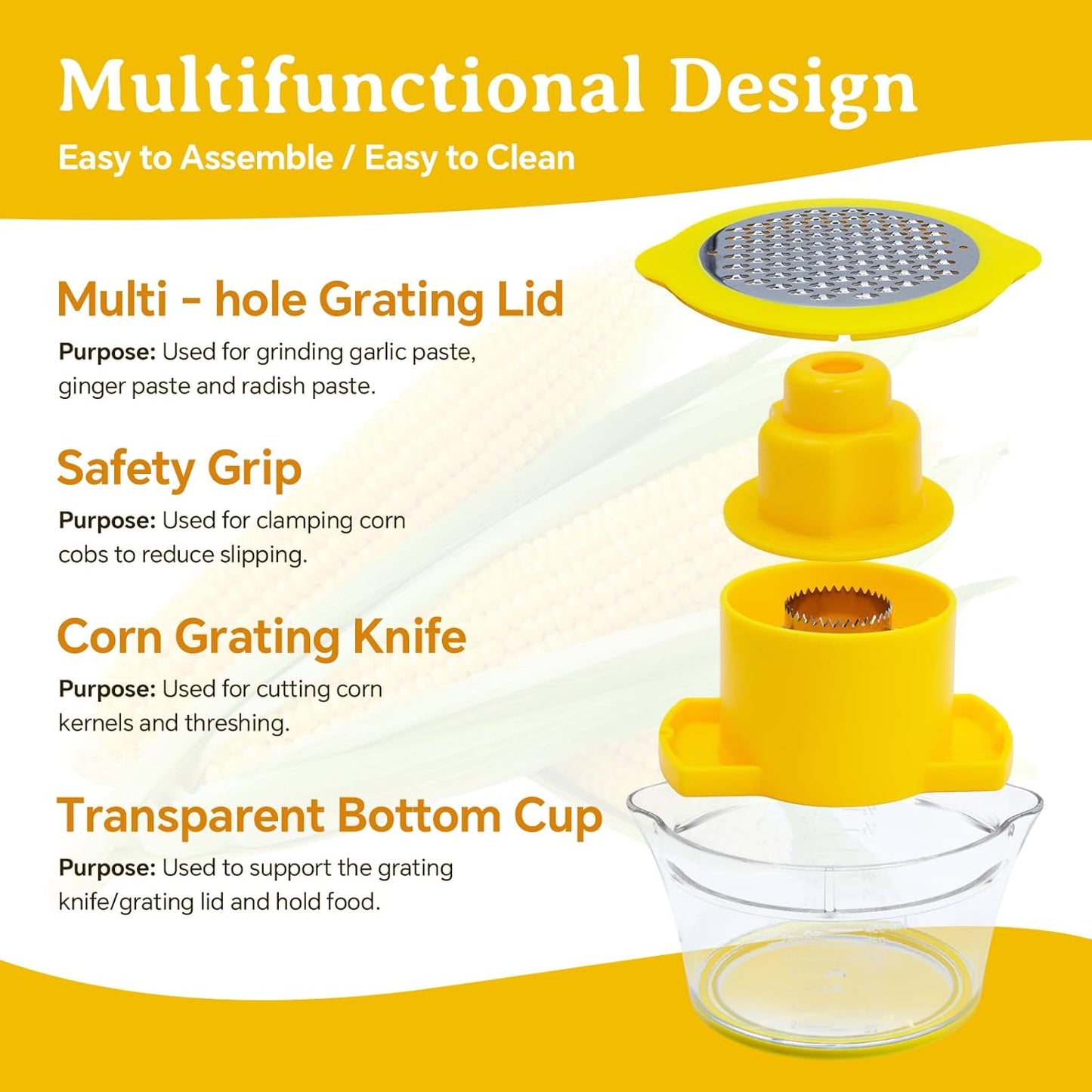 Corn Cob Stripper Tool, Corn Peeler for Corn on the Cob (Yellow)