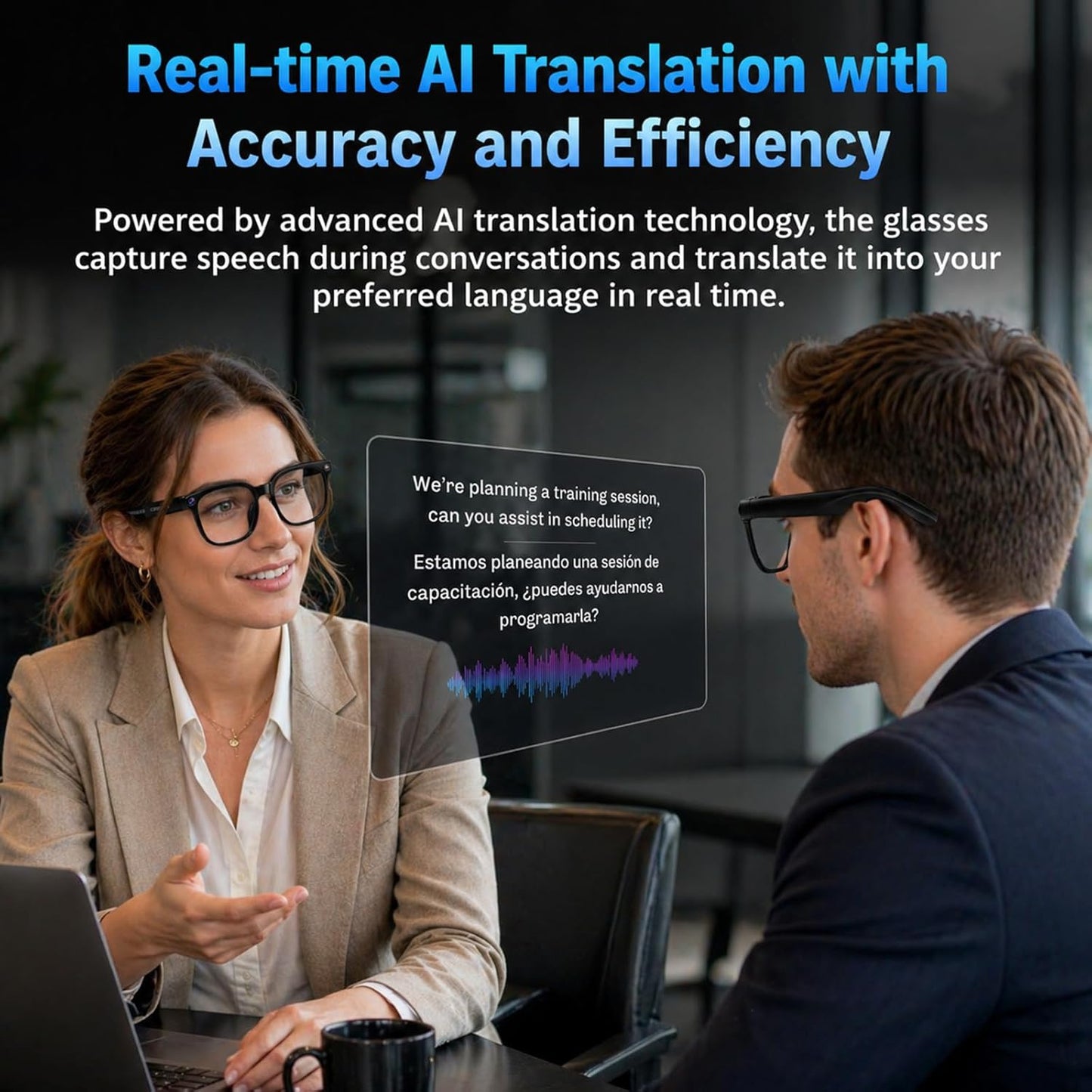 AI Smart Glasses - Equipped with Camera - Multi-language AI Translation - Photochromic Lenses