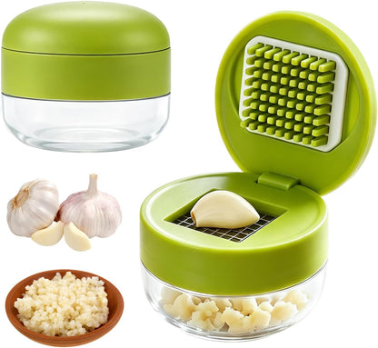 Mini Garlic Chopper and Press with Container，Garlic Press Stainless Steel