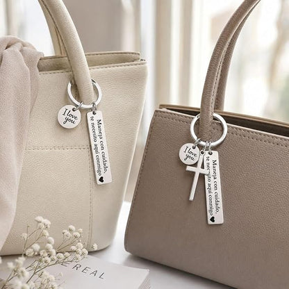 Cross Keychain Drive Safe Keychain Silver Tone Cross Bag Charm