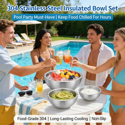 304 Stainless Steel Insulated Bowl, Chill Bowls You Freeze with 2 Water Injection Holes