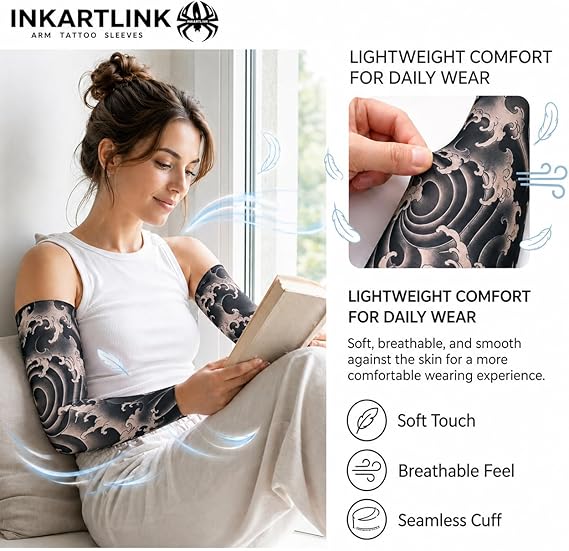High-Elasticity Seamless Cooling Tattoo-Effect Arm Sleeves