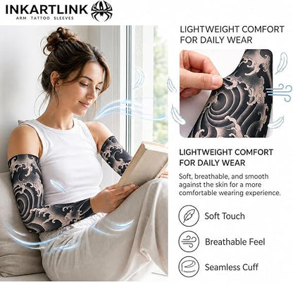 High-Elasticity Seamless Cooling Tattoo-Effect Arm Sleeves