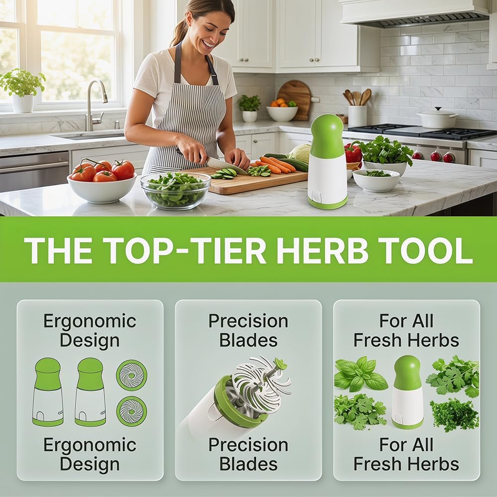 Manual Herb Mill Chopper with Fine Cutting Blades for Parsley, Coriander, Basil & Spices