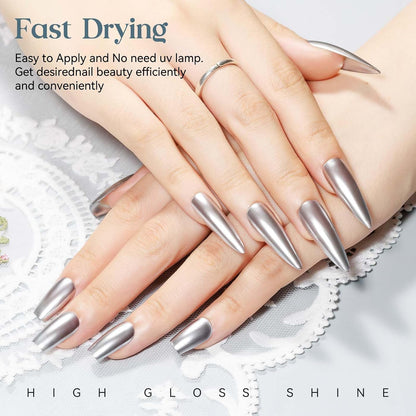 Silver Mirror Nail Polish, Quick Dry Metallic Nail Polish High Shine