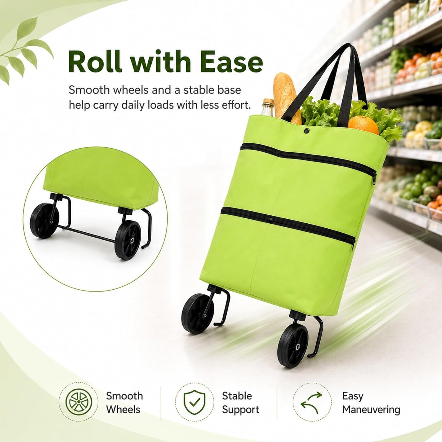 2-in-1 Shopping Bag Folding Wheels Reusable Travel Bag