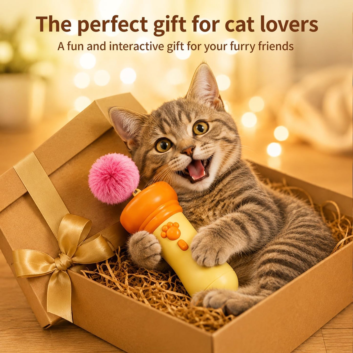 Cat Balls Fetch Toy with Retractable Rope and Fuzzy Ball