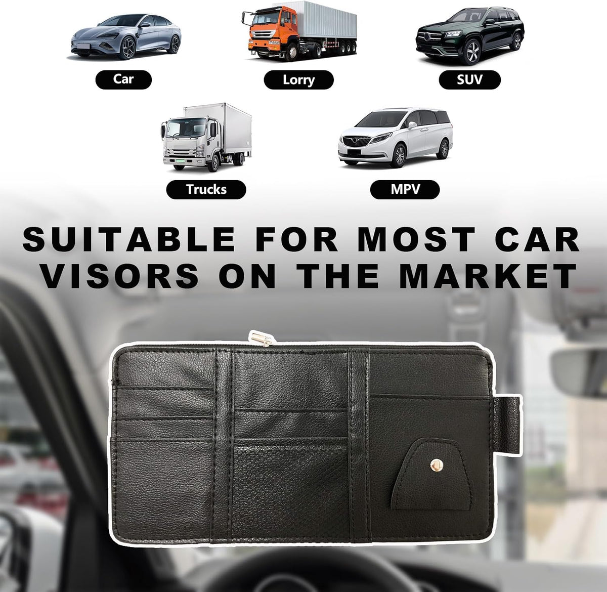 Car Sun Visor Organizer, Auto Car Interior Leather Accessories Storage Pocket