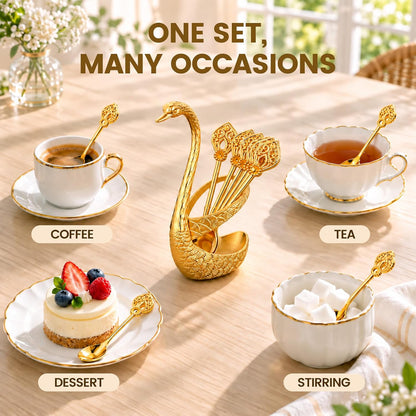 Swan Coffee Spoon Set - 6 Pack Spoons with Holder