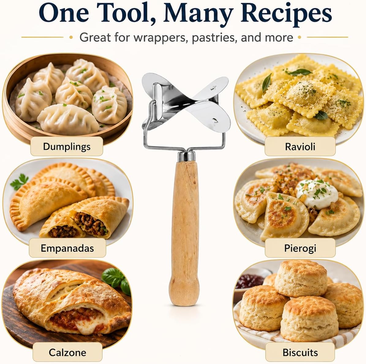 Dumpling Wrapper Dough Cutter - Stainless Steel Cutter - Round Roller