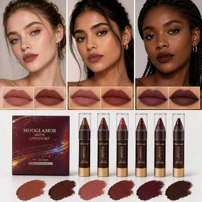 6 Matte Cream Lip Pencil Set - Long-Lasting, Waterproof And Smudge-Proof