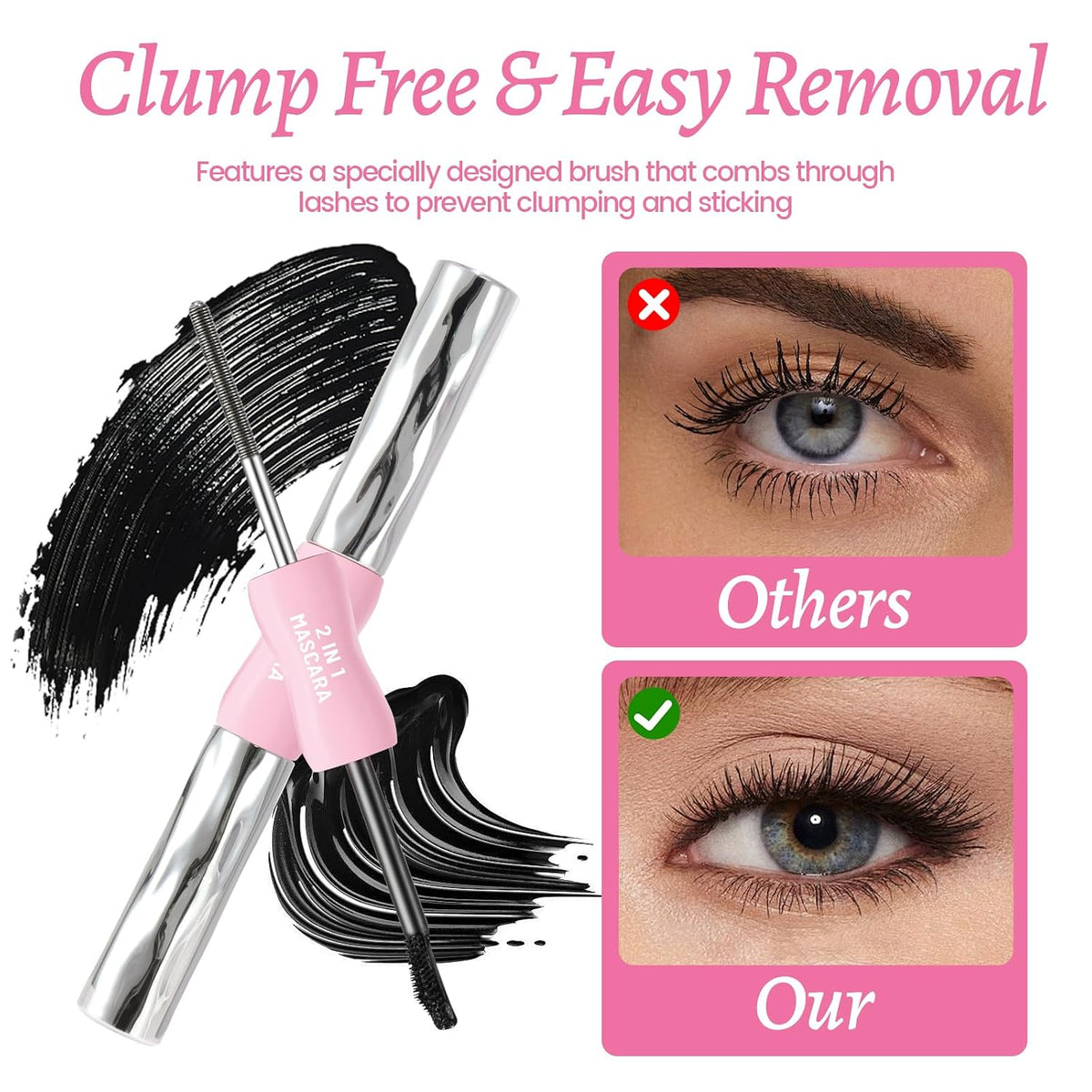 Double-Ended Waterproof Mascara, Smudge-Resistant Curling Primer-2 Pack