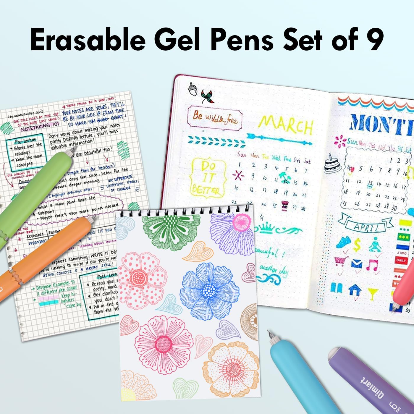 9-Color Thermo-Erasable Gel Pen Set – 0.6mm Fine Tip