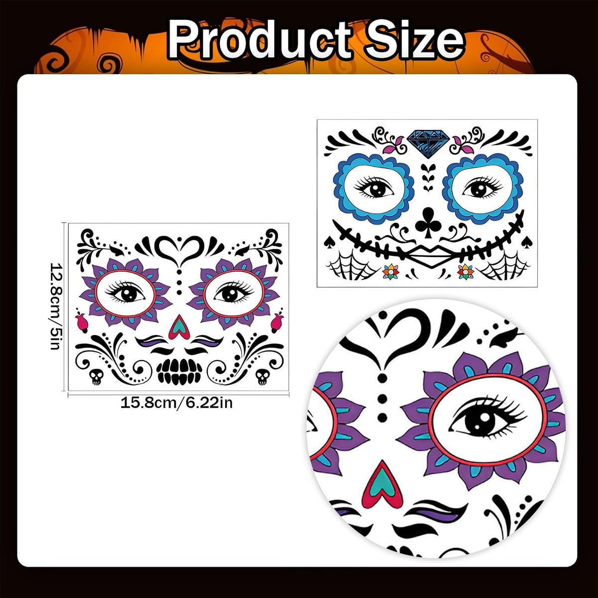 Mexican Day Of The Dead Temporary Facial Tattoo Stickers