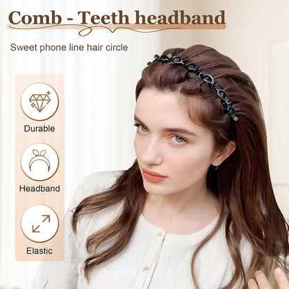 4 Pcs Headband with Clips, Professional Weave Bangs Hairstyle Hairpin Clip