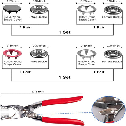 100 Sets Metal Prong Snaps and Installation Pliers