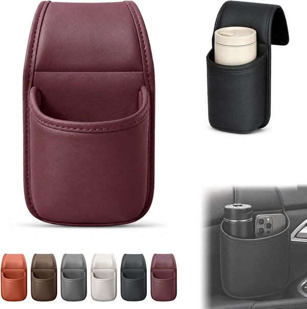 Car Door Storage Pocket Leather Seat Side Organizer Cup Holder