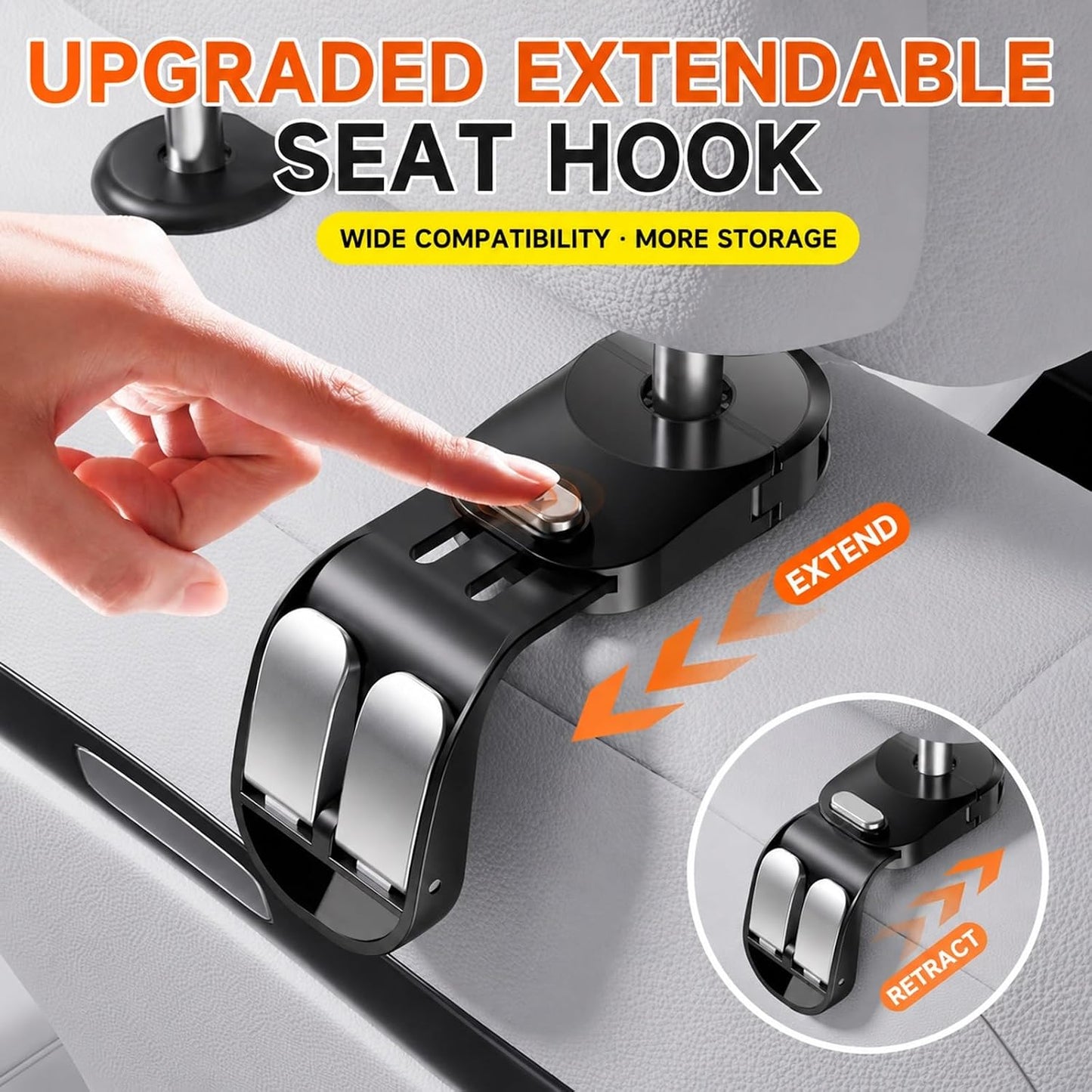 2 Pack Car Hook for Headrest Retractable Foldable
