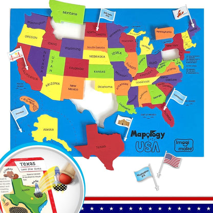 Mapology United States Flash Card Puzzle with Flags, Country- Capitals