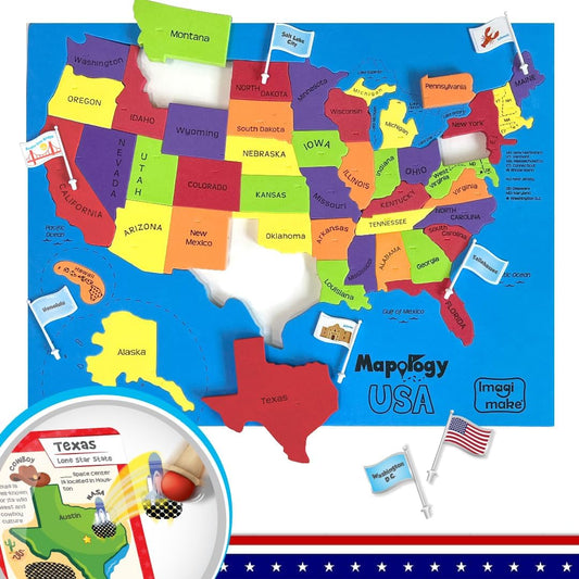 Mapology United States Flash Card Puzzle with Flags, Country- Capitals