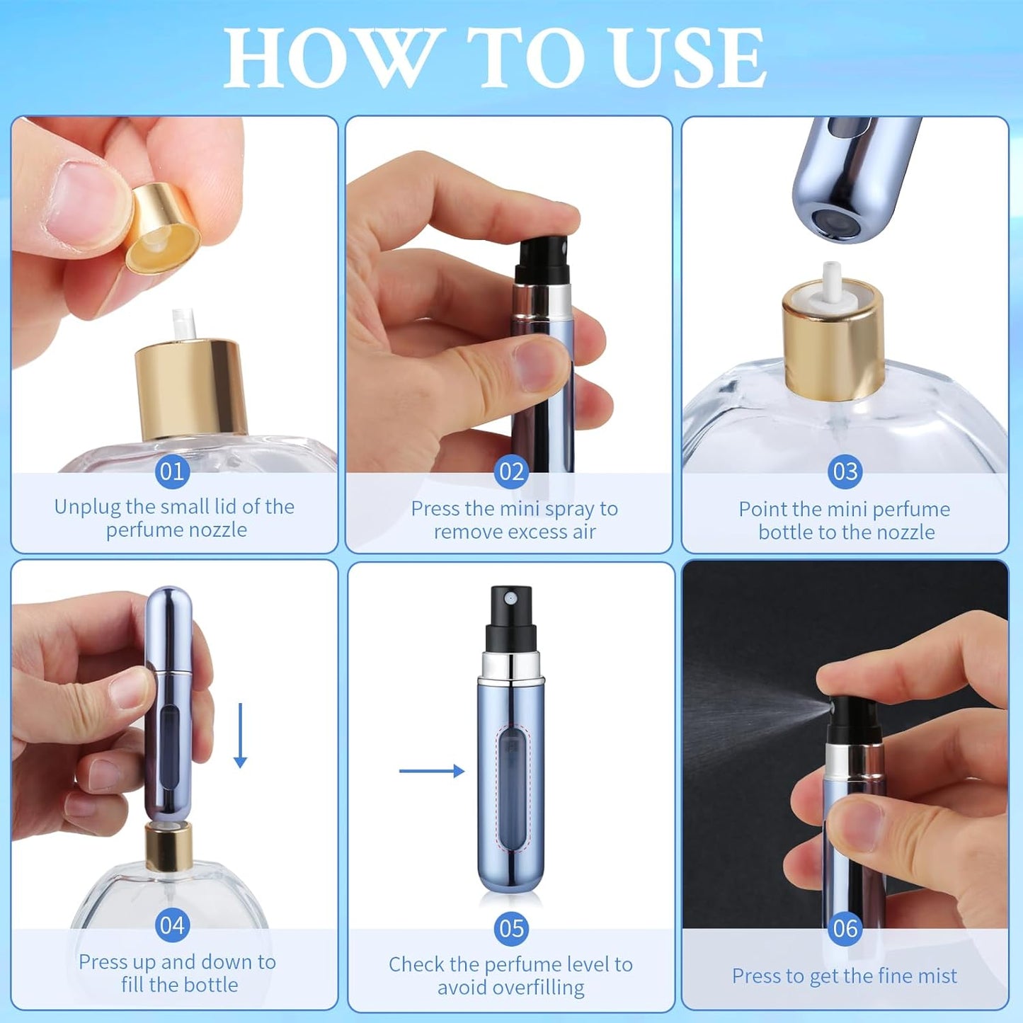 5PCS Mini Refillable Travel Perfume Bottles – 5ml Spray Atomizers for Cologne, Essential Oils & Fragrance