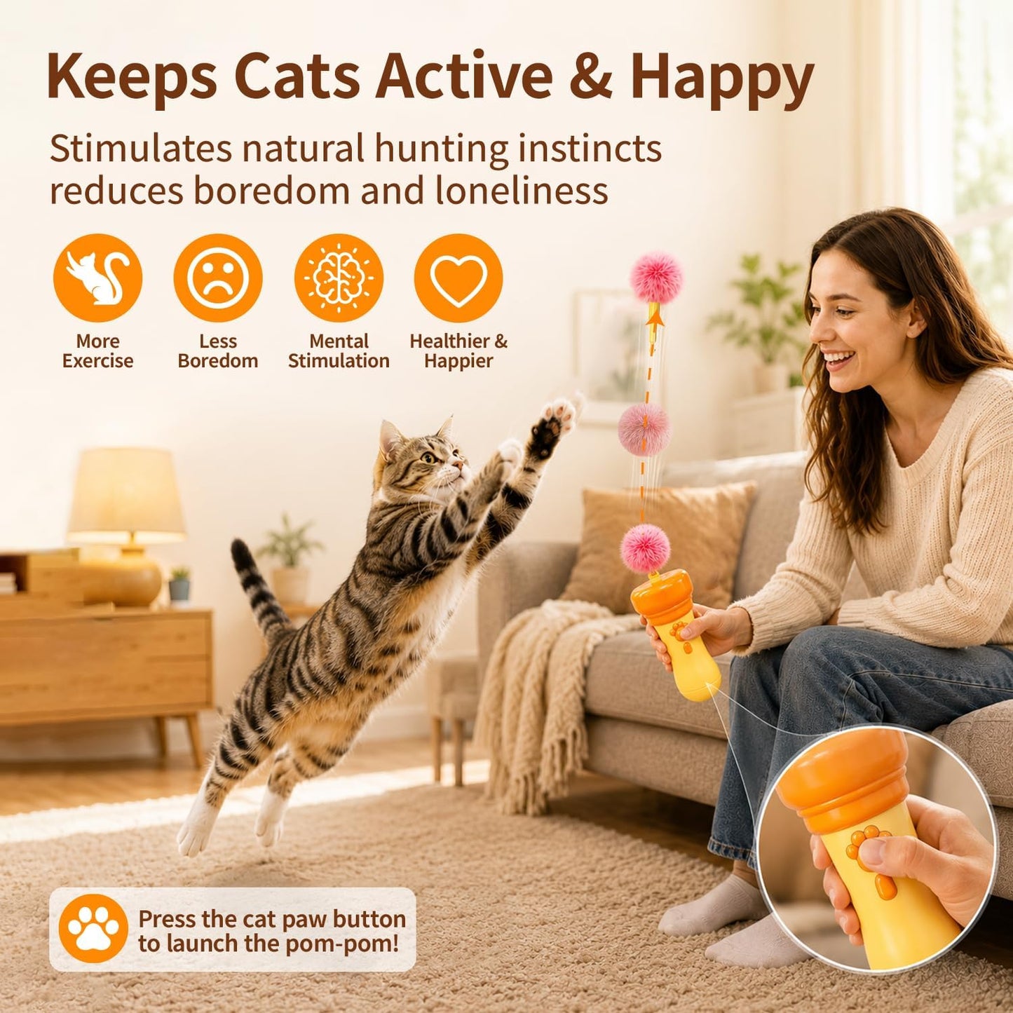 Cat Balls Fetch Toy with Retractable Rope and Fuzzy Ball