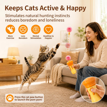 Cat Balls Fetch Toy with Retractable Rope and Fuzzy Ball