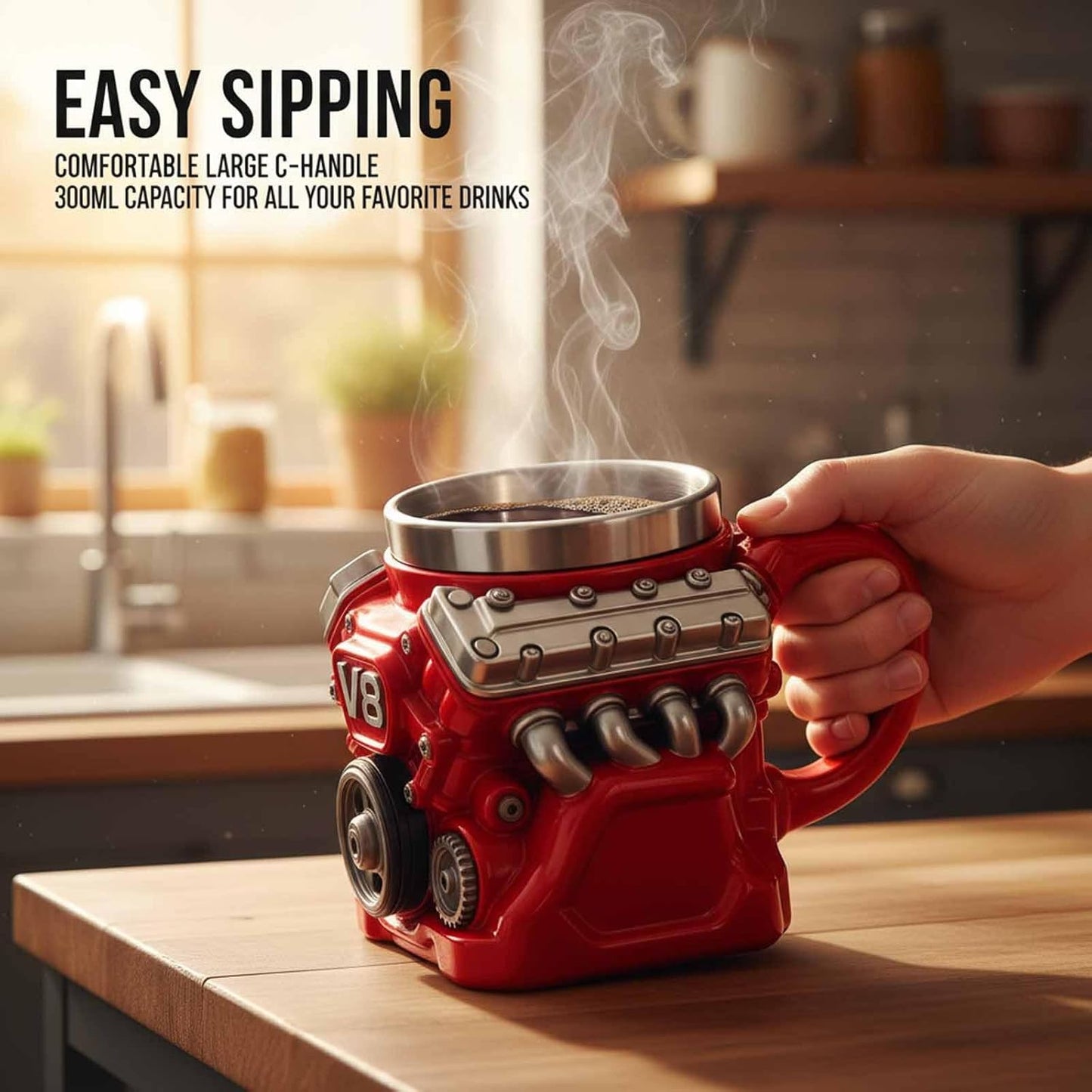 V8 Engine Coffee Mug with Double Wall Insulation Perfect for Husband, Mechanic, Car Enthusiast Gifts