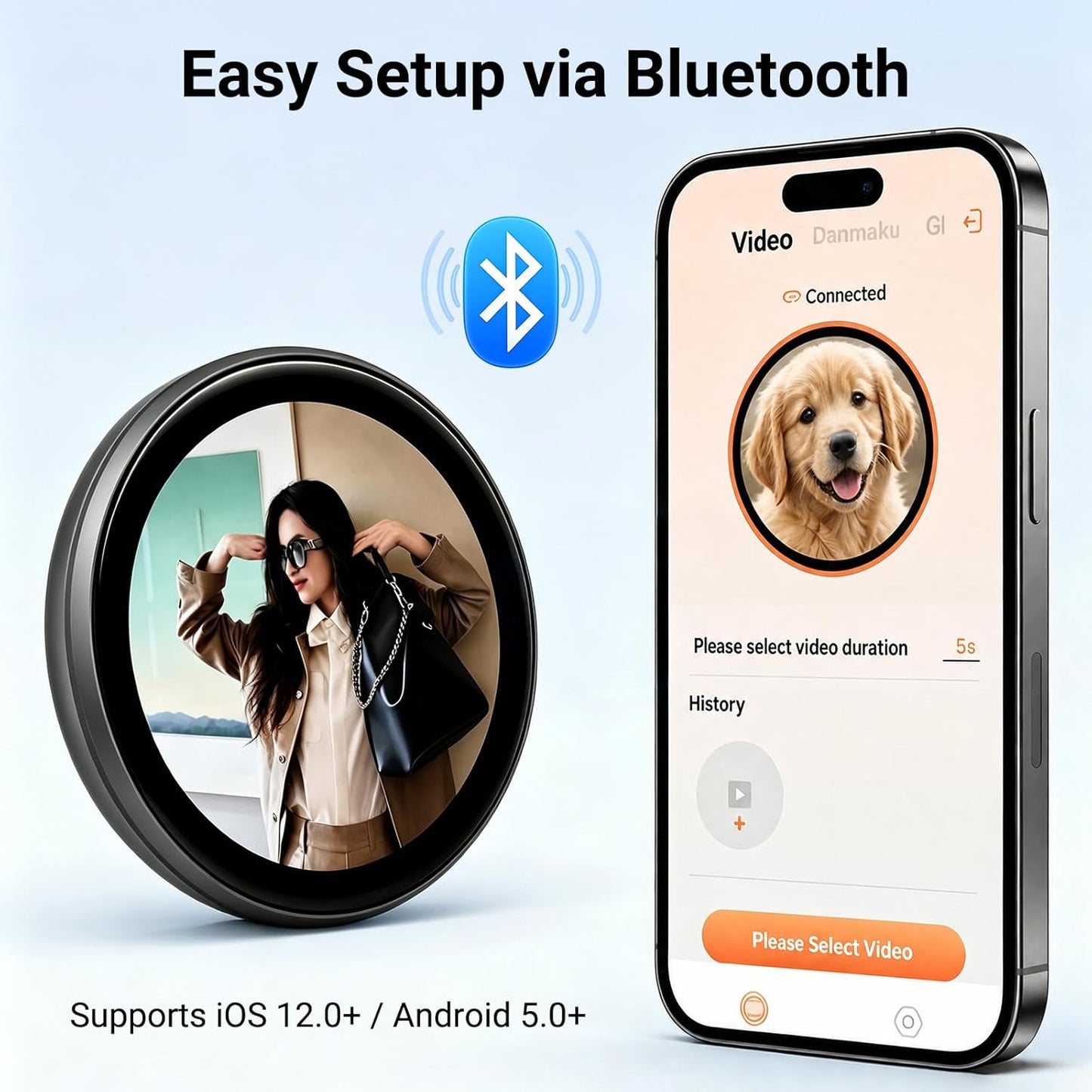 Digital Badge Pin Display with 1.8'' IPS Touch Screen – Custom Photo Slideshow & GIF Display via Bluetooth
