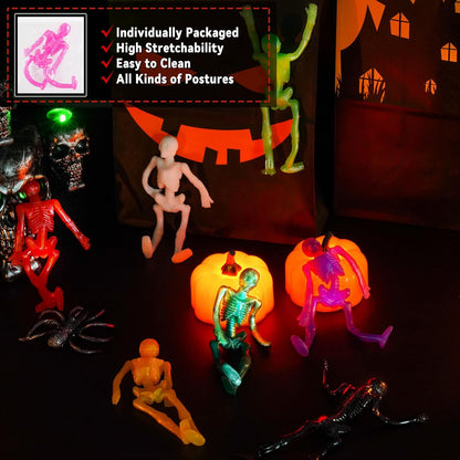 Halloween Spooky Colorful Elastic Skull Fingertip Toy Set-18 Pack
