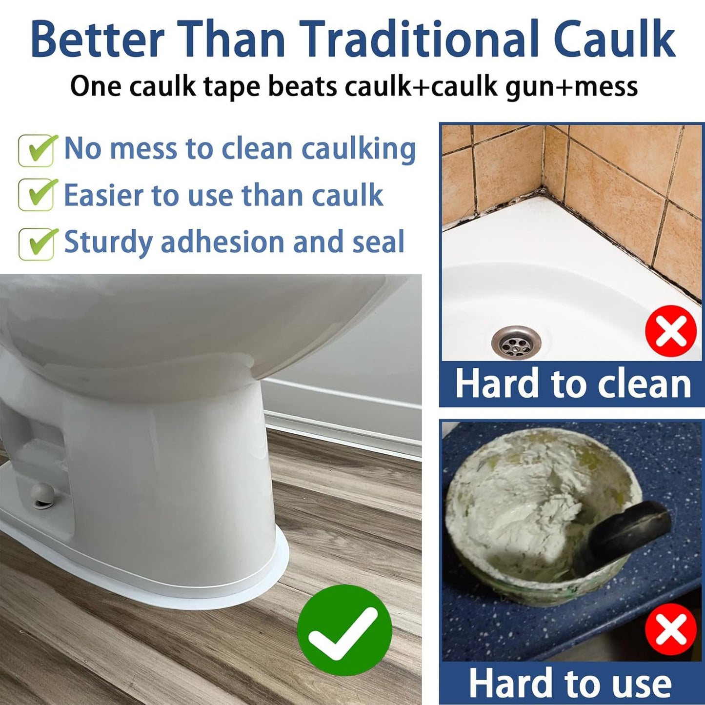 Caulk Tape Updated Enhanced Adhesive, Caulk Tapes Waterproof Self Adhesive