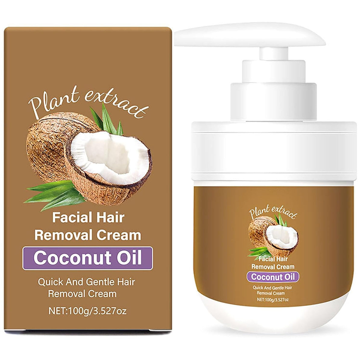 Coconut Facial Hair Removal Cream - Gentle & Effective 3.53 oz