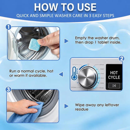 Washing Machine Cleaner Descaler 12 Pack - Septic Safe Eco-Friendly Deodorizer