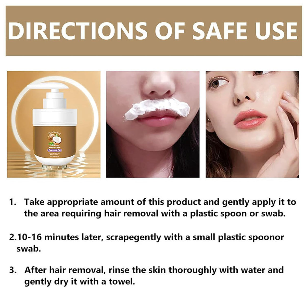 Coconut Facial Hair Removal Cream - Gentle & Effective 3.53 oz