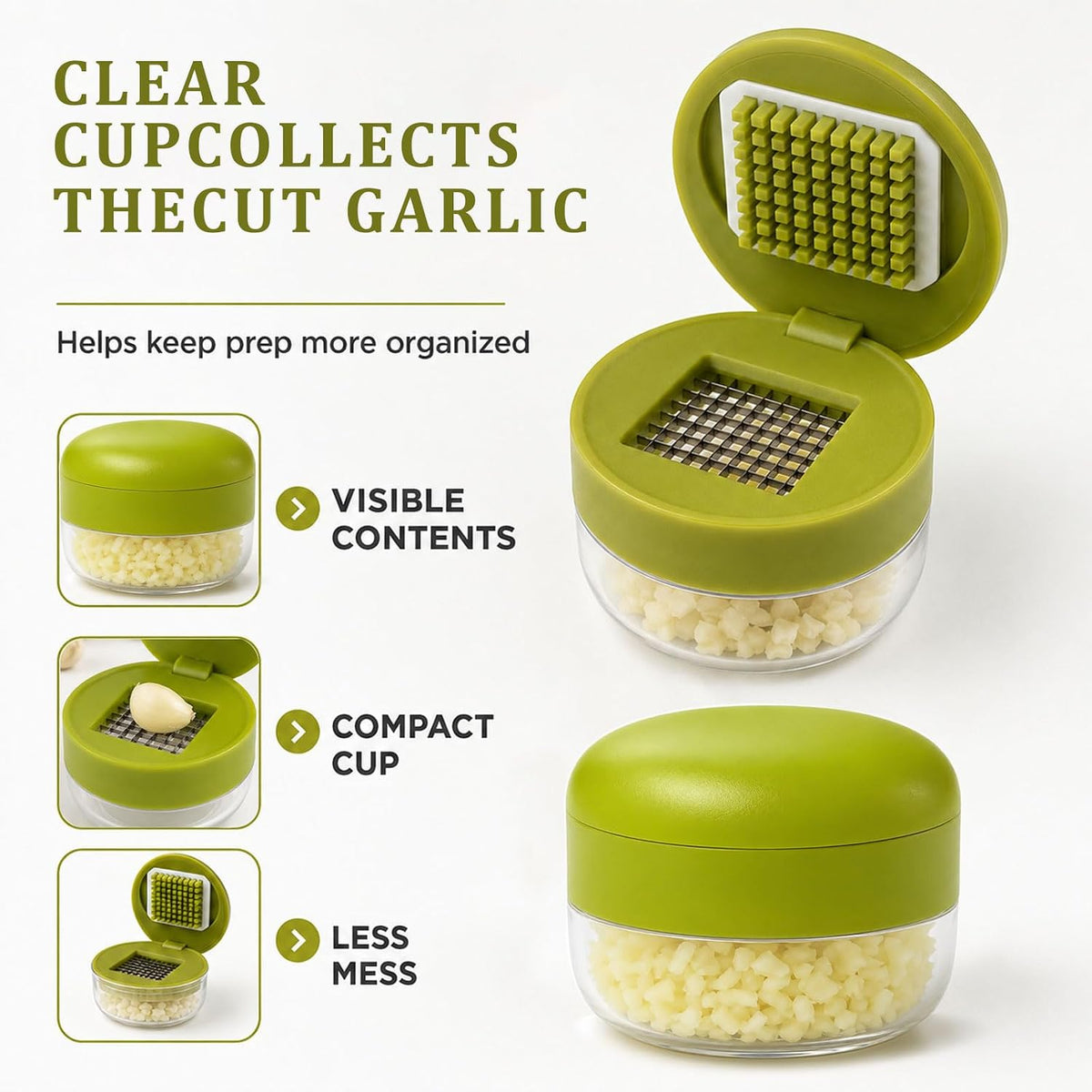 Mini Garlic Chopper and Press with Container，Garlic Press Stainless Steel