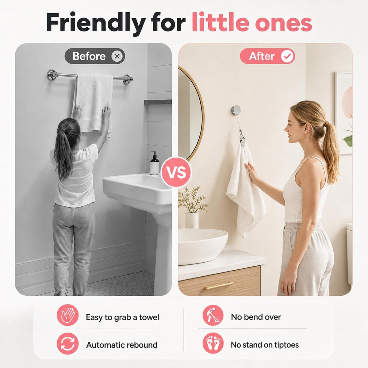 Retractable Towel Clips for Kitchen Bathroom