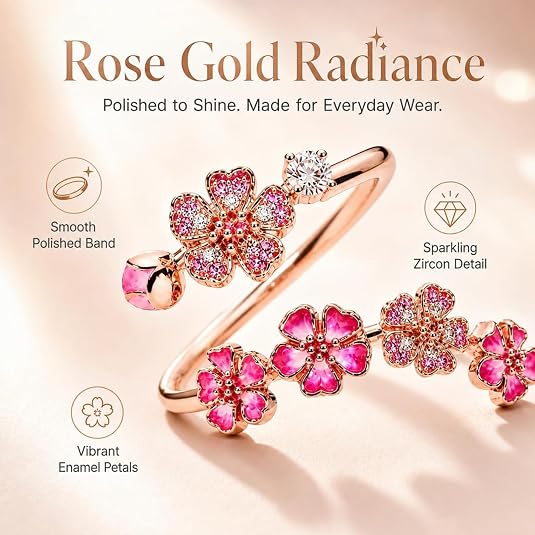 Peach Blossom Ring - Pink Peach Blossom Flower Branch Open Ring