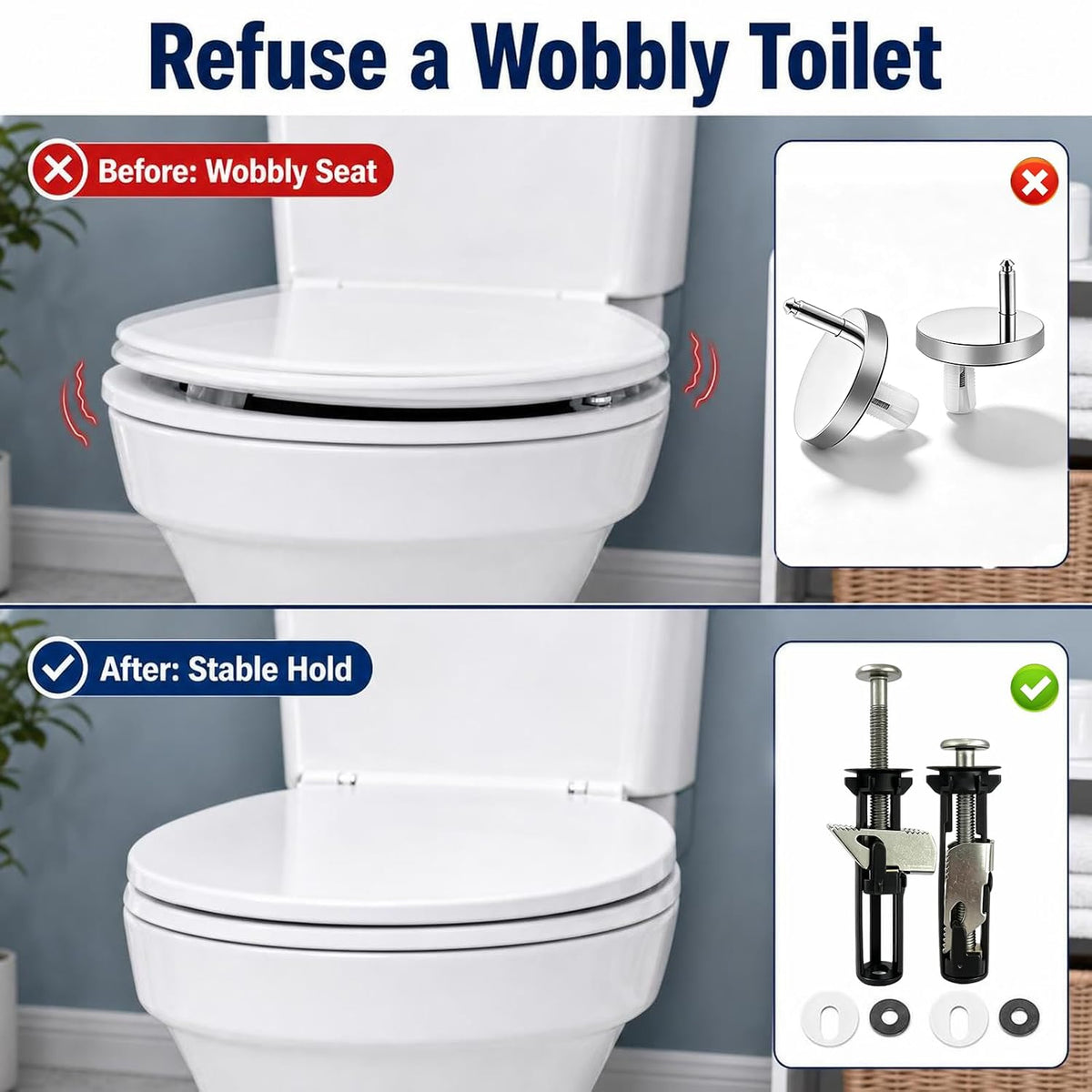 Universal Toilet Seat Bolt Kit, Toilet Seat Replacement Parts Kit-4 Pack