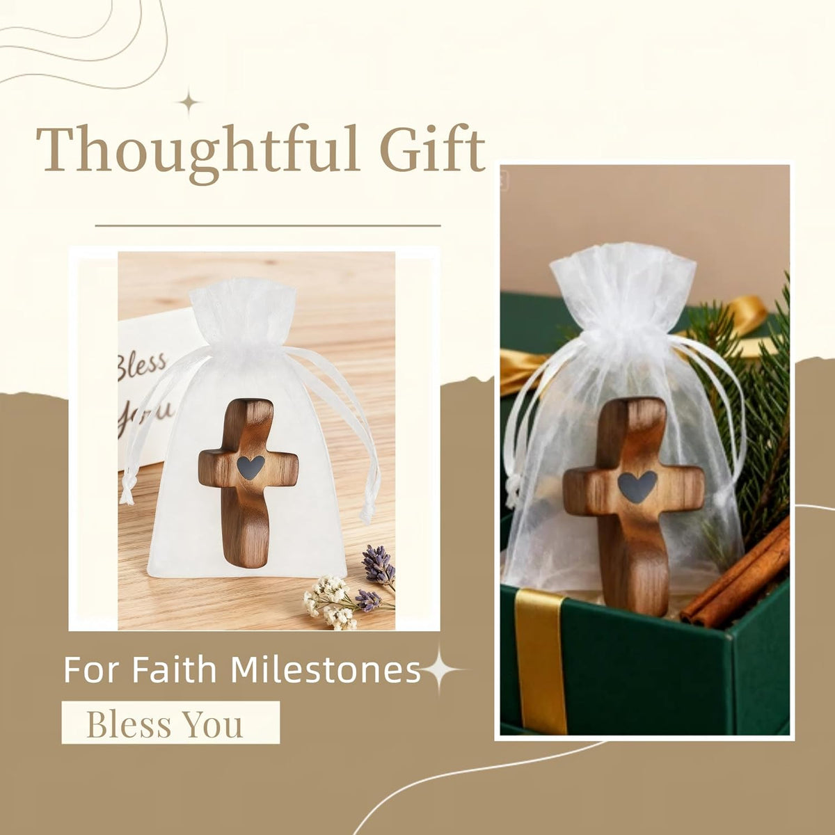 5 Pcs Mini Walnut Cross Set - Handmade - Christian Symbol