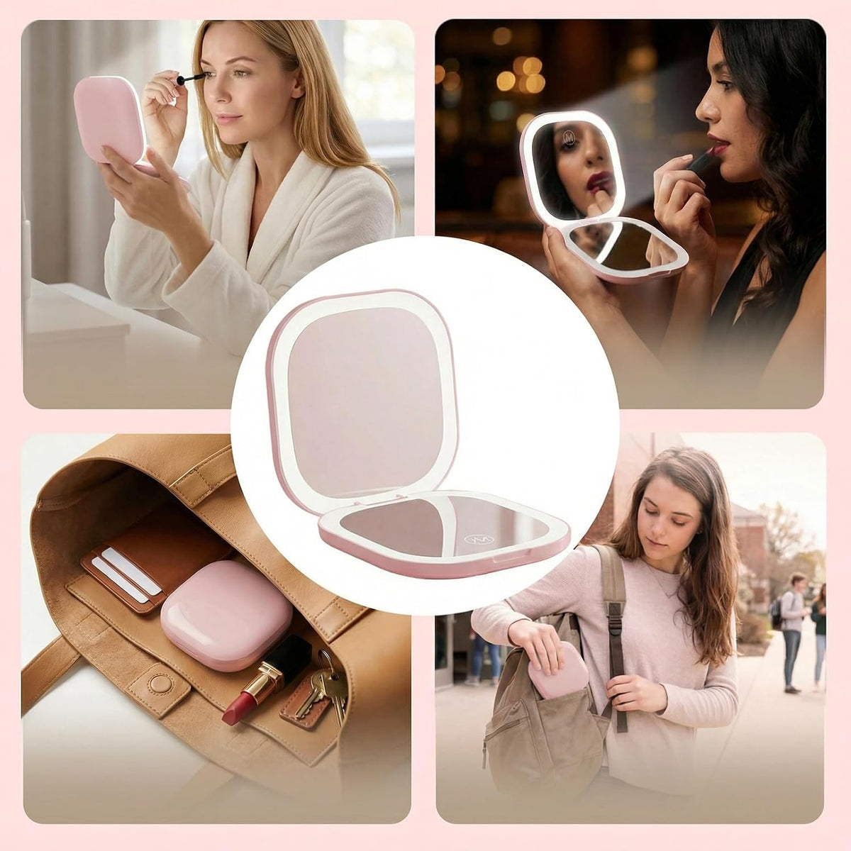 Folding Travel Makeup Mirror with LED Lights