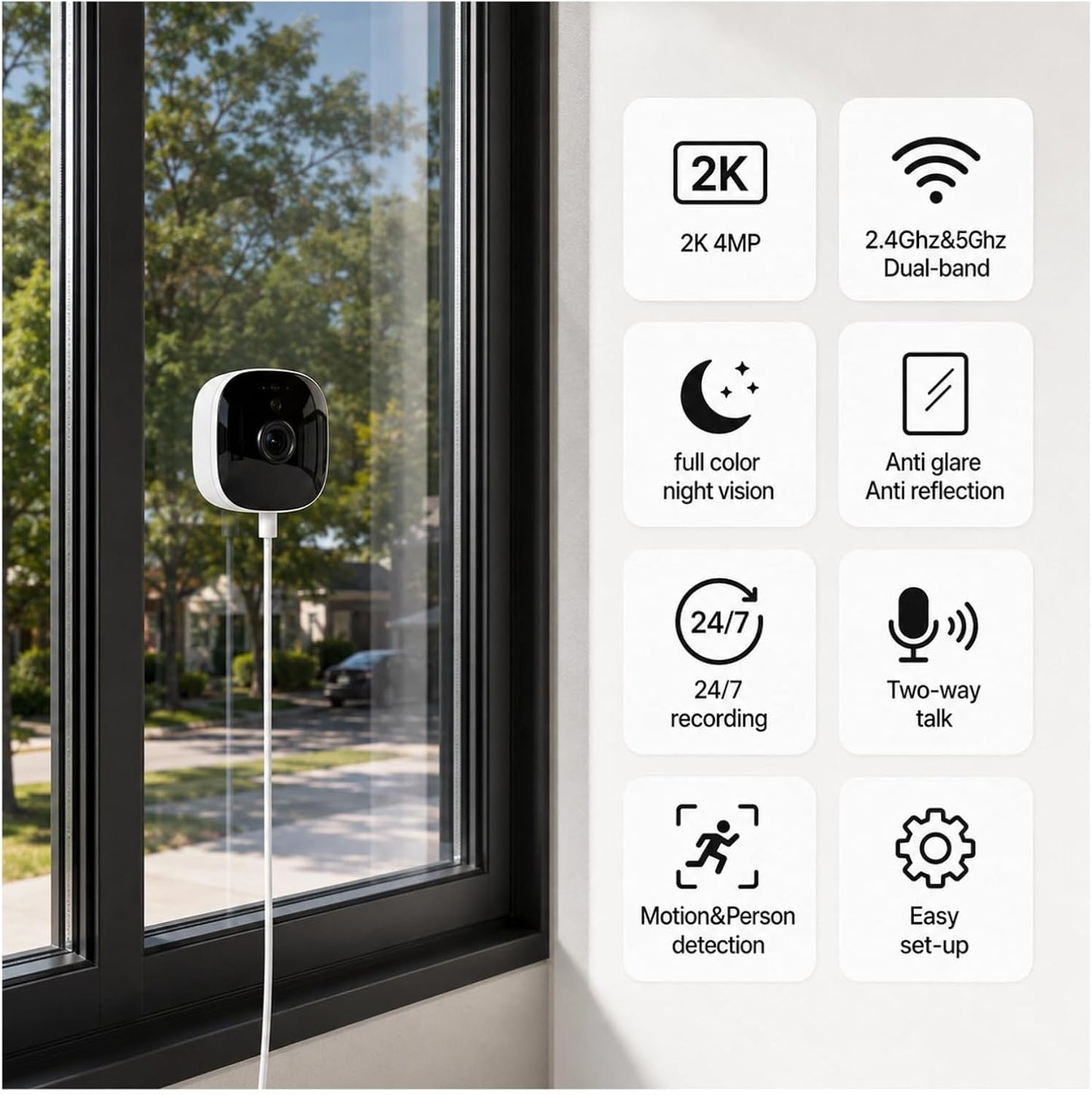 2K Window Camera with 140 Degree Wide Angle