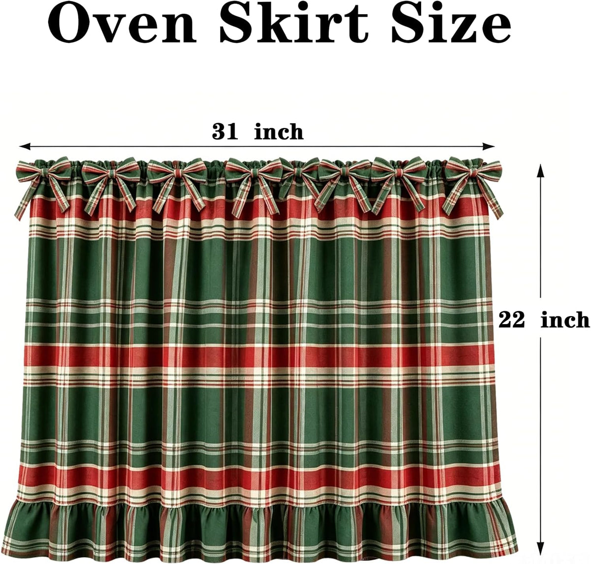 Christmas Gingham Tiered Length Stove Front Curtain