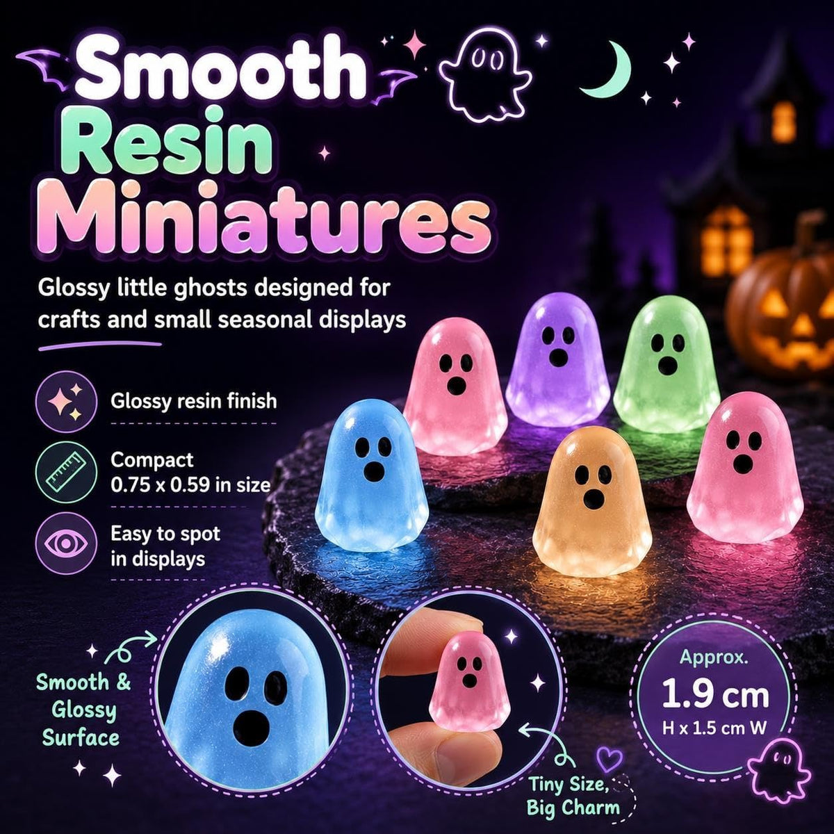 30 Pcs Glow in Dark Cute Ghost Resin Bead Set Halloween Figures