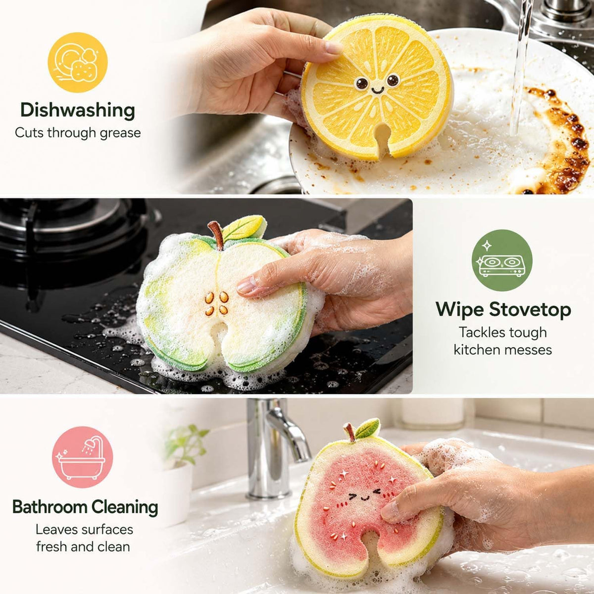 3Pcs artoon Pattern Dish Scrubber